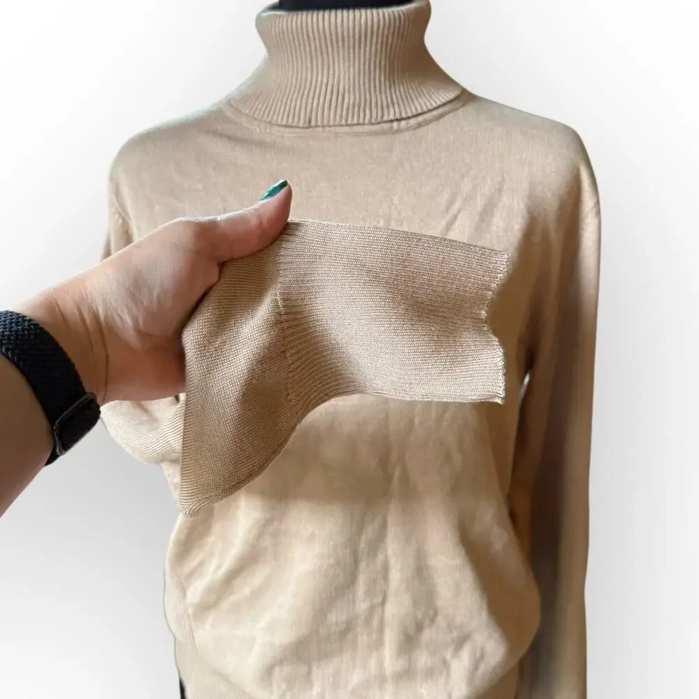 Telluride Women's Tan Knit Turtleneck Sweater with Side Ribbing Size Large - NWT